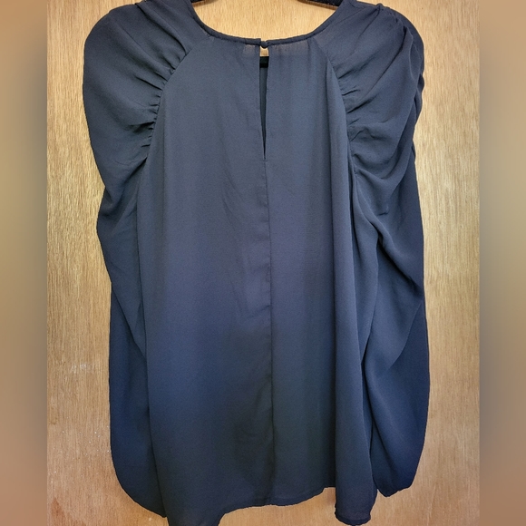 Who What Wear black chiffon style puff pleated long sleeve blouse. Med - Picture 12 of 14